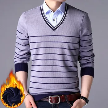 2020 Naujas Mados Prekės ženklo Sweater Mens Megztinis Dryžuotas Slim Fit Džemperiai Knitred Vilnonių Rudenį korėjos Stiliaus Atsitiktinis dviejų dalių