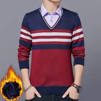 2020 Naujas Mados Prekės ženklo Sweater Mens Megztinis Dryžuotas Slim Fit Džemperiai Knitred Vilnonių Rudenį korėjos Stiliaus Atsitiktinis dviejų dalių