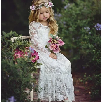 2020 Naujas modelis Mados nėriniai ilgas rankovėmis suknelė Elegantiškas ir high-end drabužius mergina šalis suknelė Princesė Dress 2-14 metų amžiaus