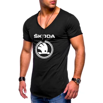2020 Naujas Vasaros vyriški T-shirt Škoda Automobilių Logo spausdinimas Trumpas Rankovės Mados Atsitiktinis V-kaklo, Medvilniniai vyriški T-shirt