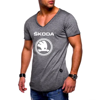 2020 Naujas Vasaros vyriški T-shirt Škoda Automobilių Logo spausdinimas Trumpas Rankovės Mados Atsitiktinis V-kaklo, Medvilniniai vyriški T-shirt