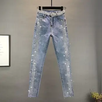 2020 naują atsitiktinis aukšto juosmens lieknėjimo slim stretch tiesiai apkarpytos džinsai moterims