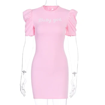 2020 Raidžių Spausdinti Trumpas Sluoksniuotos Rankovėmis Seksuali Suknelė Vasaros Moterų Mados Streetwear Komplektus Rožinė Mielas Sundress