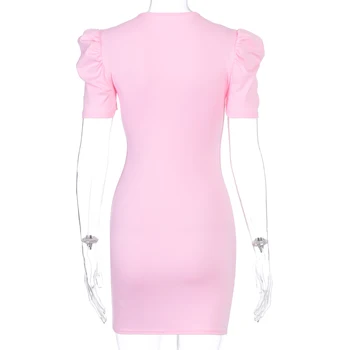2020 Raidžių Spausdinti Trumpas Sluoksniuotos Rankovėmis Seksuali Suknelė Vasaros Moterų Mados Streetwear Komplektus Rožinė Mielas Sundress