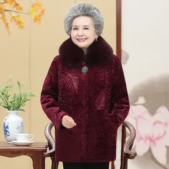 2020 vidutinio amžiaus Motina Žiemos Parkas Moterų Močiutė Avių Kirpimo Paltai Plius Aksomo Sustorėjimas Striukė Plius Dydis Paltas A
