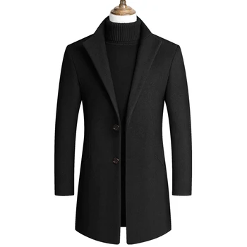 2020Moda masculina jaqueta blusão longo casaco plius dydis 3xl 4xl tranšėjos paltai gola fina atsitiktinis casaco de lã preta masculino