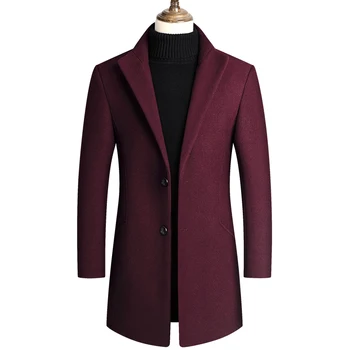 2020Moda masculina jaqueta blusão longo casaco plius dydis 3xl 4xl tranšėjos paltai gola fina atsitiktinis casaco de lã preta masculino