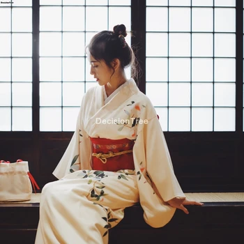 2021 japonų kimono tradicinę suknelę, moteris, mergina, harajuku derliaus spausdinimo kasdien geiša kimono skraiste tradicinis japonų kimono