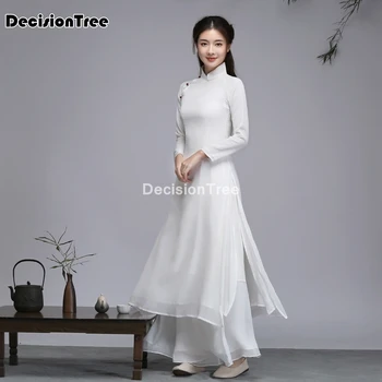 2021 kinų suknelė cheongsam qipao šalis rytų ilga suknelė ir baltas medvilnės skalbiniai moterų elegantiškas qipao skraiste retro vestido