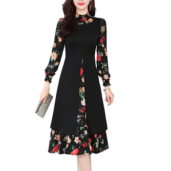 2021 m. Pavasarį Naują Plius Dydis Suknelės Elegantiškas Ilgas Rankovėmis Gimtadienio Suknelė Moterims Modelio Juodos spalvos Drabužius Sujungimas
