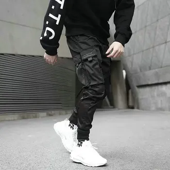 2021 Naujos Haremo Poilsiu Vyrų Krovinių Kelnės Streetwear Hip-Hop Atsitiktinis Kišenės Juostelės Track Pants Vyriškos Harajuku Mados Kelnės