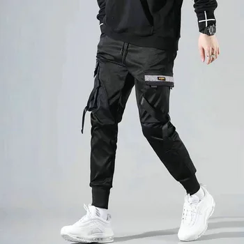 2021 Naujos Haremo Poilsiu Vyrų Krovinių Kelnės Streetwear Hip-Hop Atsitiktinis Kišenės Juostelės Track Pants Vyriškos Harajuku Mados Kelnės