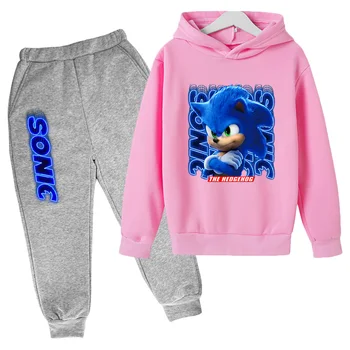 2021 naują pavasario rudens medvilnės animacinių filmų Sonic ežys vaikų gobtuvu ilgomis rankovėmis palaidinukė mados sportinis kostiumas berniukui, mergina 3-14 y