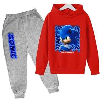 2021 naują pavasario rudens medvilnės animacinių filmų Sonic ežys vaikų gobtuvu ilgomis rankovėmis palaidinukė mados sportinis kostiumas berniukui, mergina 3-14 y