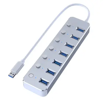 2021 Naujų Aliuminio USB 3.0 Hub 7 Port USB Extender Splitter su Atskiras įjungimo/Išjungimo Jungiklis