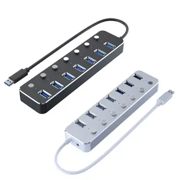 2021 Naujų Aliuminio USB 3.0 Hub 7 Port USB Extender Splitter su Atskiras įjungimo/Išjungimo Jungiklis