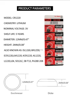 20PCS Dėl maxell Originalus CR1220 Mygtuką Cell Baterijos Laikrodžių Automobilio Nuotolinio Klavišą cr 1220 ECR1220 GPCR1220 3v Ličio Baterija