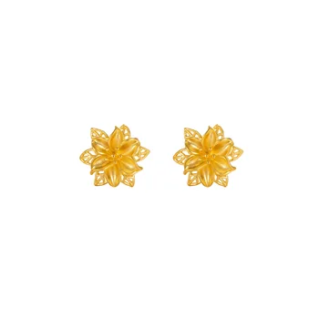 24K Aukso Stud Auskarai Moterims Fine Jewelry Derliaus Tuščiaviduriai Gėlių Auskarai Moterų, Vestuvių Engagemene Papuošalai, Aksesuarai