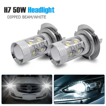 2vnt 50W H7 Super Balta Pagrindinės Artimųjų Šviesų 499 LED Automobilių Žibintų Lempučių Lempa Foglights