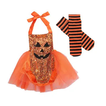 2vnt Halloween Apranga Baby Girl Drabužiai Spausdinti China Apynasrio Romper Tutu Suknelė + Dryžuotų Kojinių Rinkinių Kūdikių Festivalis Kostiumas