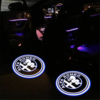 2VNT HD LED Sveiki Žibintai Alfa Romeo Stelvio Giulia Giulietta Mito Pusės Durų Dekoratyvinius 6000K LED 3D Simbolis Šešėlių Šviesa