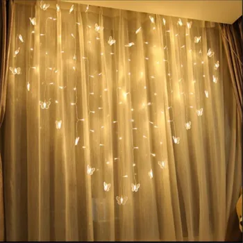 2x1.5m Širdies Varveklis Užuolaidų Šviesos 124 LED Atostogų Žiburiai Kalėdų 34 Drugelis LED String Pasakų Žibintai, Vestuvių Dekoravimas
