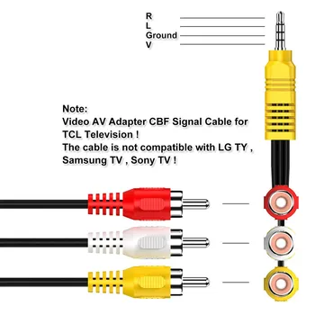 3.5 MM iki 3 RCA Kabelis Vaizdo Komponentų Kabelis, AV Adapteris, skirtas TCL TV 3.5 mm RCA raudonas, baltas ir geltonas moterų vaizdo kabelis TELEVIZORIUS