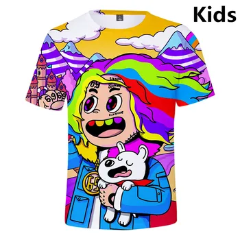 3 Iki 14 Metų Vaikų Marškinėliai 6ix9ine 3D Full Print T-marškinėliai Berniukams, Mergaitėms Reperis Tekashi69 Marškinėlius Hip-Hop T Shirts, Vaikų Drabužiai