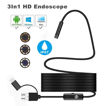 3 in 1 7mm C Tipo Vandeniui Endoskopą Kamera 6Led Micro USB Endoskopą Borescope Tikrinimo kamera