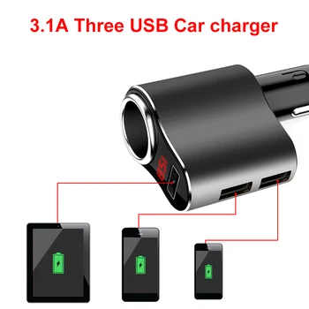 3 USB 1 Būdas Auto Lizdą Automobilio Žiebtuvėlio Adapteris, Splitter Lengvesni 5V 3.1 A Išėjimo Galia Automobilių Mokestis, kurio įtampa ekranas