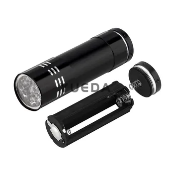 300pcs Asmeninį Mini Aliuminio 9 LED UV Žibintuvėlis Fakelas ultravioletinės Lempos Aptikimo Žibintuvėlis Lanterna de led