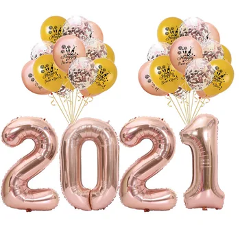 34PCS 2021 Naujųjų Metų dekoracija balionas 32inch Skaičius 2021 Folija Balionas ir Naujųjų Metų Aukso Konfeti Latekso Balionas Dekoro Prekes