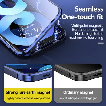 360 Metalo Magnetinių Adsorbcijos Telefono dėklas Skirtas iPhone 12 Mini Pro 11 Max SE XSMax XR X 8 7 Plius Dvipusis Stiklo Magneto Dangtelis