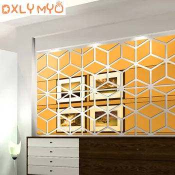 3D Akrilo Veidrodinė Siena Lipdukas Geometrinis Diamond Lipdukas Namų Miegamąjį Kambarį, TV Foną, Sienos Žalia Dekoratyvinis Lipdukas