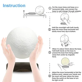 3D Magnetinio Besisukantis Mėnulis Lempos Naktį Šviesos 15cm Sukasi belaidžio Led Mėnulio Šviesos Plūduriuojantis lempos naujovė dovanos, namų dekoracijos