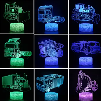 3D Naktį Šviesos Kietas Buldozeris Sunkvežimių Ekskavatorių Automobilių Vilkiko Naktį LED Lempos Vaikams Lentelė Dekoratyvinės Lempos Vaikų Dovanų
