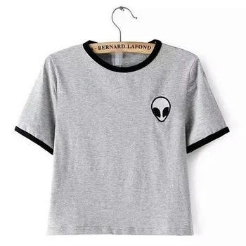 3D Spausdinimo Užsieniečių Pasėlių Viršų trumpomis Rankovėmis Marškinėliai Moterims Camisetas Paauglių T-shirts Vasaros Moterims Topai