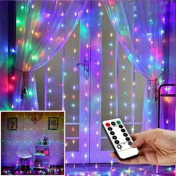 3M LED Kalėdų Pasakos String Apšvietimas Nuotolinio Valdymo pultas USB Šalies Girliandą Užuolaidų Lempos Atostogų Dekoracija Namuose Miegamojo Lango