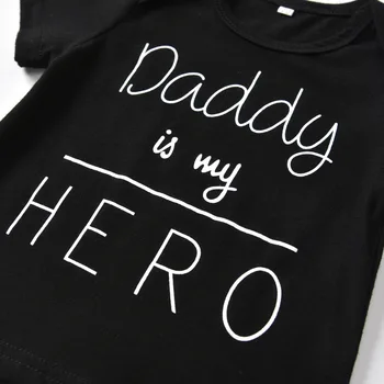 3Pcs Bamblys Kūdikiams, Kūdikių, Mergaičių Drabužiai Nustatyti Trumpas Rankovės Tėtis yra mano Herojus T-shirt Geometrinis Kelnes ir Lankelis Naujagimių Drabužiai