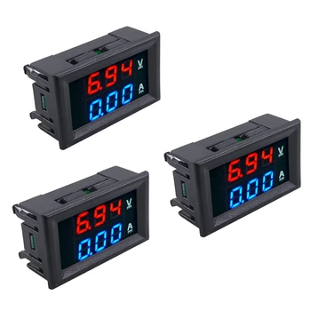 3pcs LED Skaitmeninis DC 0-100V 10A Įtampos Amp Volt Skaitiklio Skydelis Dual Voltmeter Ammeter Testeris