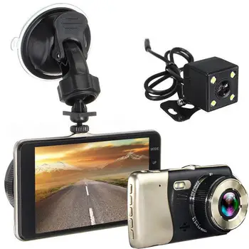 4 Colių Dvigubo Objektyvo Kamera HD 1080P Automobilių DVR Transporto priemonės Vaizdo Brūkšnys Cam Diktofonas, G-Sensorius