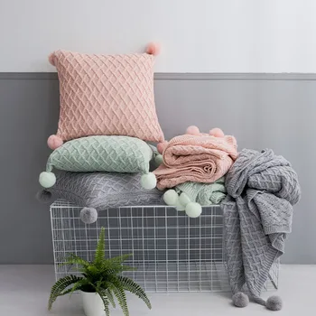 45x45cm pilka/rožinė/mėtos žalumo medvilninių siūlų kintted pagalvėlė padengti sofa-patikrinti užvalkalas vilnos dekoratyvinę pagalvę padengti atlošas