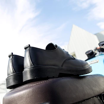 48 kodas Kasdien gatvės mados vyriški odiniai batai, Britų stiliaus juoda paprasta vyriški batai, studentams, apvalios galvos odos bateliai