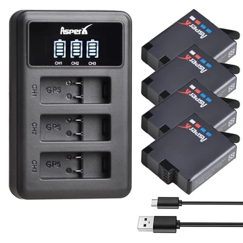 4pc 1680mAh baterija Gopro Hero 8 7 6/5 baterija GoPro Hero7 6 5 Kameros+LED 3slots USB Įkroviklis