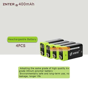 4PCS ZNTER S19 9V 400mAh USB Įkrovimo 9V Lipo Baterija RC Kameros Drone Priedai
