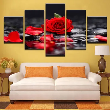 5 Skydelis Dekoro Plakatas Gėlių Nuotrauką Drobė, Tapyba Raudona Rožė, Modulinių Namų Puošybai Gyvenimo Kambario Sienos Menas Naktiniai Freskos Neįrėminti