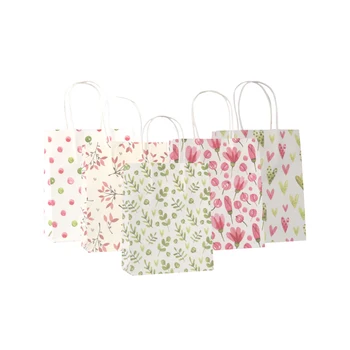 50 Vnt./daug Saldus Gėlių spausdinti kraft paper bag Festivalis dovanų maišeliai, Popieriniai maišeliai su rankenomis, vaikams, dovanų maišeliai 18x15x8cm