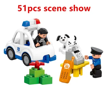 51pcs Didelių Dalelių, Miesto policijos stoties Pastato Blokas Plytų Žaislas Suderinama Su duploINGlys Ankstyvojo Ugdymo Vaikų Žaislas