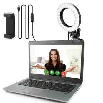 6inch USB Led Selfie Žiedas Šviesos Nešiojamojo Kompiuterio Darbalaukio Žiedas Lempos Vaizdo Konferencijoje Apšvietimo Rinkinys Su Telefono Laikikliu Klipą