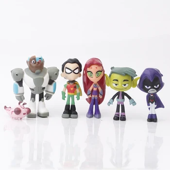 6pcs/set Teening Titans Veiksmų Skaičiai Žaislai Robin Varnas Žvėris Cyborg Modelį PVC Gimtadienio Brinquedo Žaislai Vaikams Dovanų